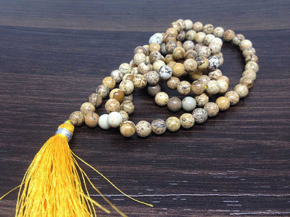 Picture Jasper Gemstone Mala, 108 Prayer Bead Mala.