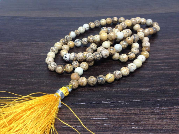 Picture Jasper Gemstone Mala, 108 Prayer Bead Mala.