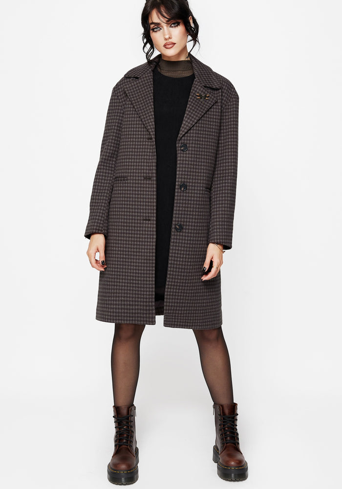 Pilgrim Gingham Coat With Dragonfly Brooch
