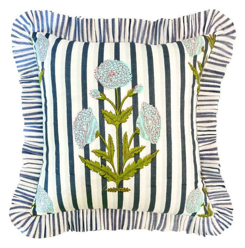 Pillow Marigold Stripes Block Print Throw Gray