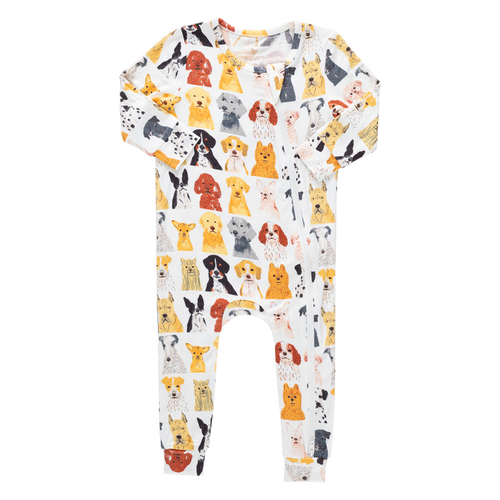 Pink Chicken Bamboo Romper in Watercolor Dogs