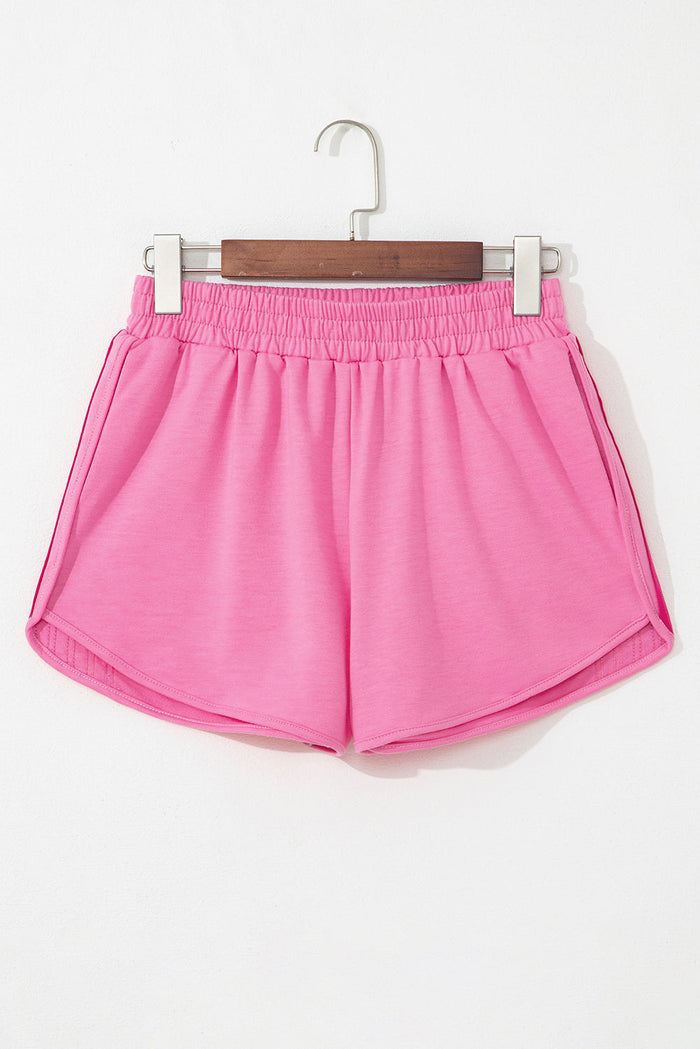 Pink Colour Block Stripes Elastic High Waist Active Shorts - Bottoms/Casual