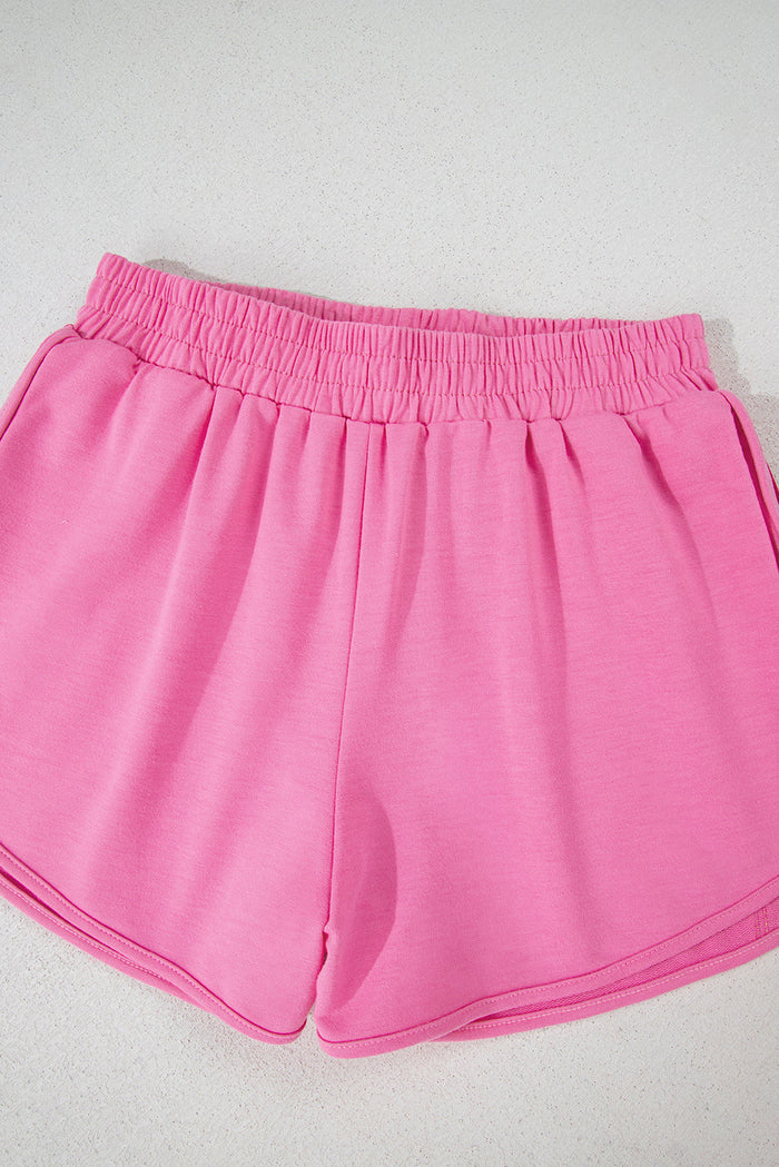 Pink Colour Block Stripes Elastic High Waist Active Shorts - Bottoms/Casual