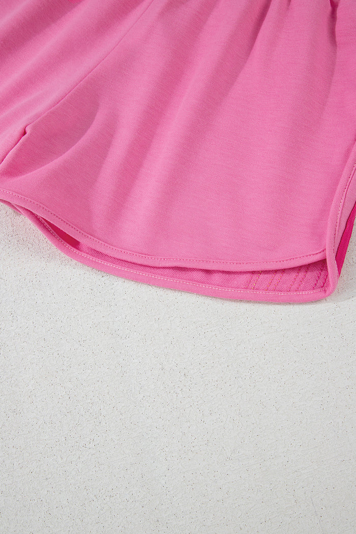 Pink Colour Block Stripes Elastic High Waist Active Shorts - Bottoms/Casual