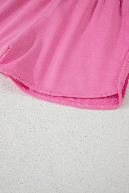 Pink Colour Block Stripes Elastic High Waist Active Shorts - Bottoms/Casual
