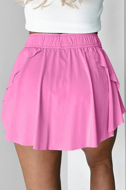 Pink Drawstring High Waist Lined Tennis Skorts - Skirts/Skort