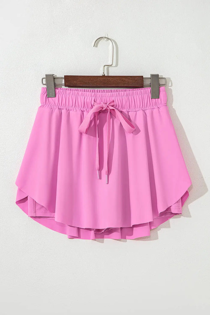 Pink Drawstring High Waist Lined Tennis Skorts - Skirts/Skort