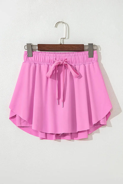 Pink Drawstring High Waist Lined Tennis Skorts - Skirts/Skort