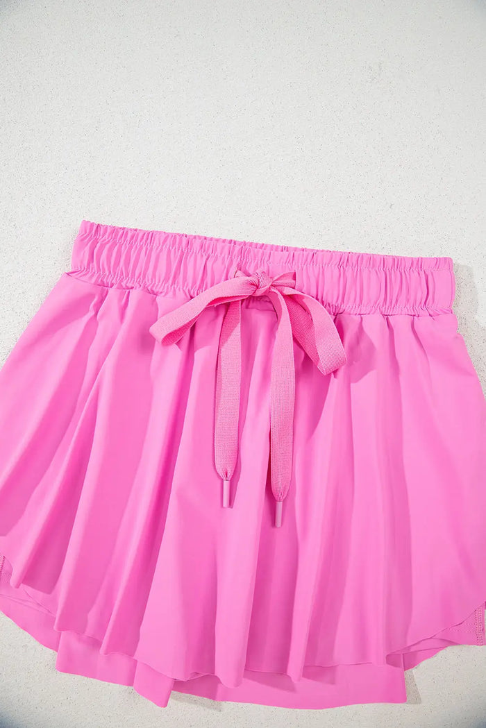 Pink Drawstring High Waist Lined Tennis Skorts - Skirts/Skort