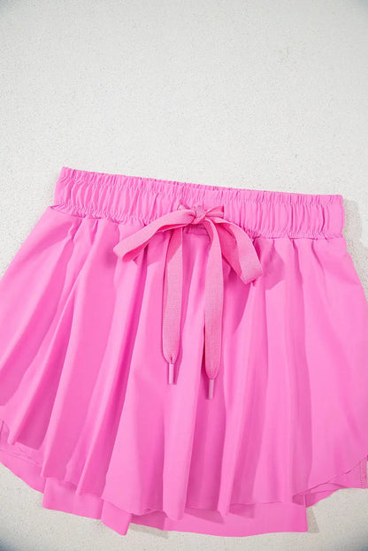 Pink Drawstring High Waist Lined Tennis Skorts - Skirts/Skort