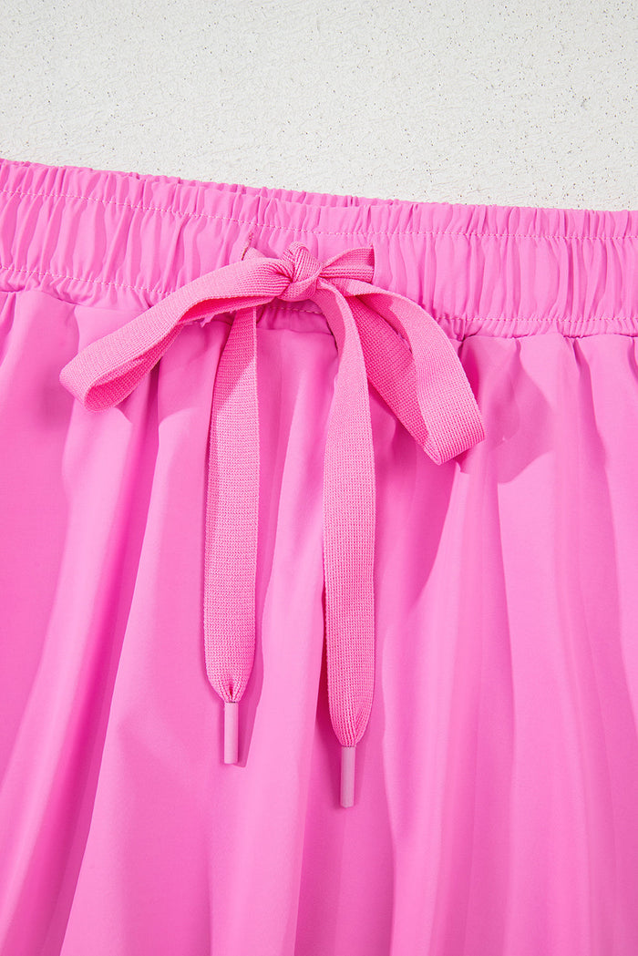 Pink Drawstring High Waist Lined Tennis Skorts - Skirts/Skort