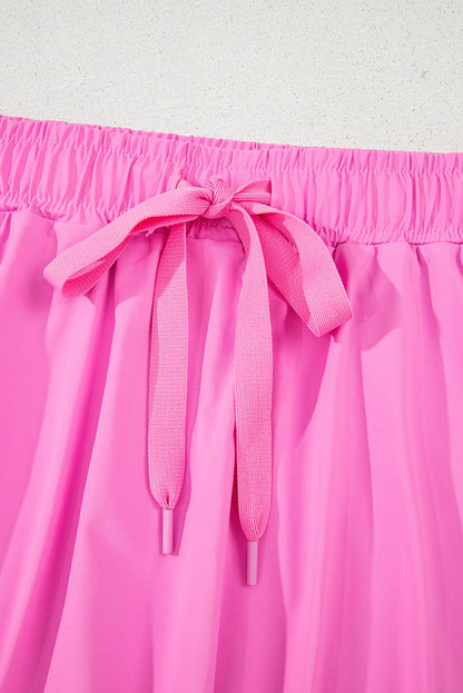 Pink Drawstring High Waist Lined Tennis Skorts - Skirts/Skort