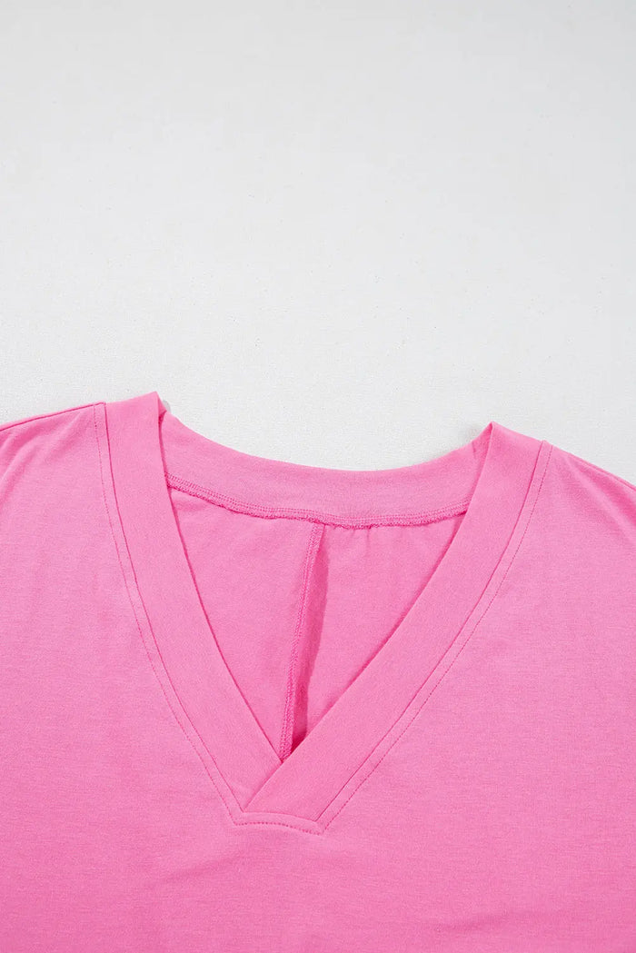 Pink Loose Half Sleeve V Neck Knit Romper - Bottoms/Jumpsuits & Rompers