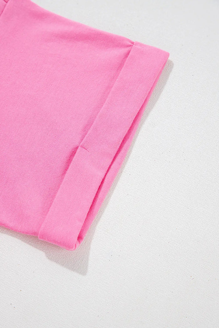 Pink Loose Half Sleeve V Neck Knit Romper - Bottoms/Jumpsuits & Rompers