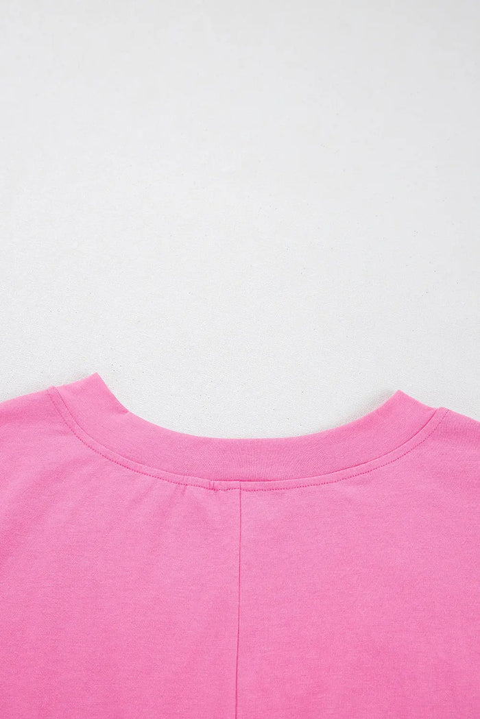 Pink Loose Half Sleeve V Neck Knit Romper - Bottoms/Jumpsuits & Rompers