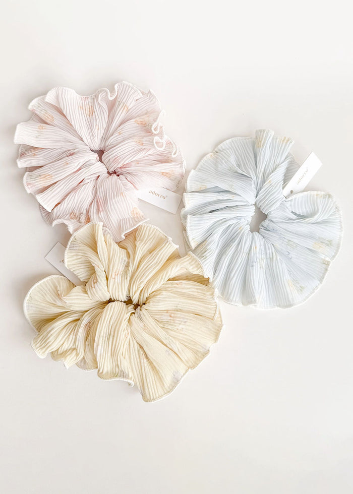 Pleated Floral Mega Scrunchie - Pink
