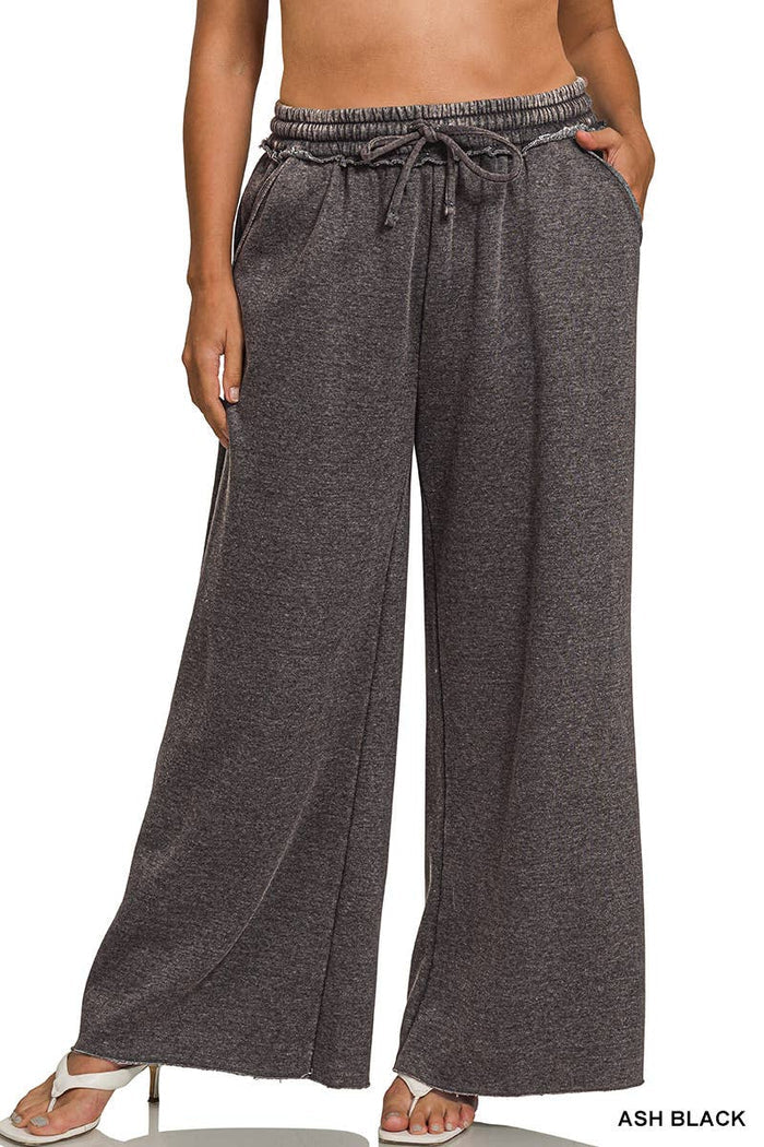 Plus Acid Wash Fleece Palazzo Sweatpants SI-27959