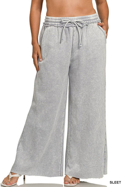 Plus Acid Wash Fleece Palazzo Sweatpants SI-27959