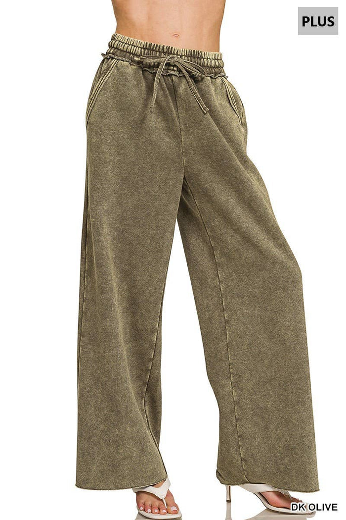 Plus Acid Wash Fleece Palazzo Sweatpants SI-27959