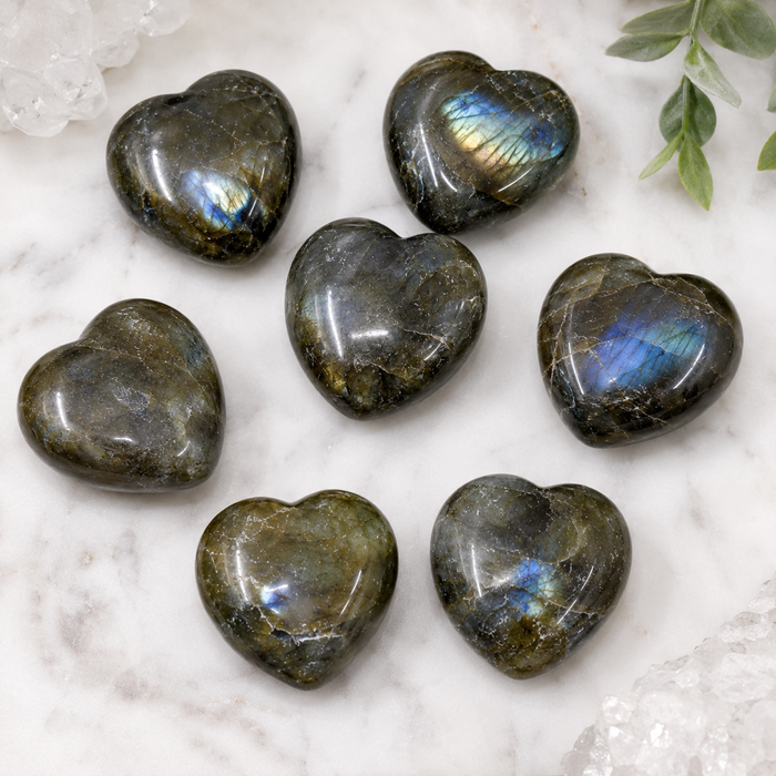 Polished Labradorite Heart Crystal, Puffy Mini 2 Inch Pocket Crystal Heart