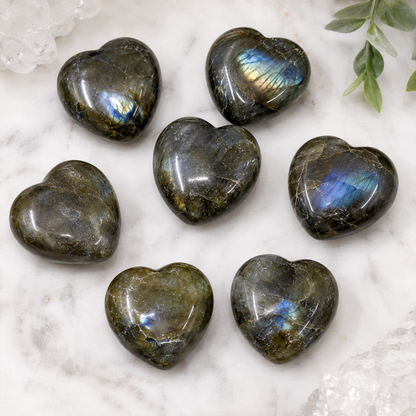 Polished Labradorite Heart Crystal, Puffy Mini 2 Inch Pocket Crystal Heart