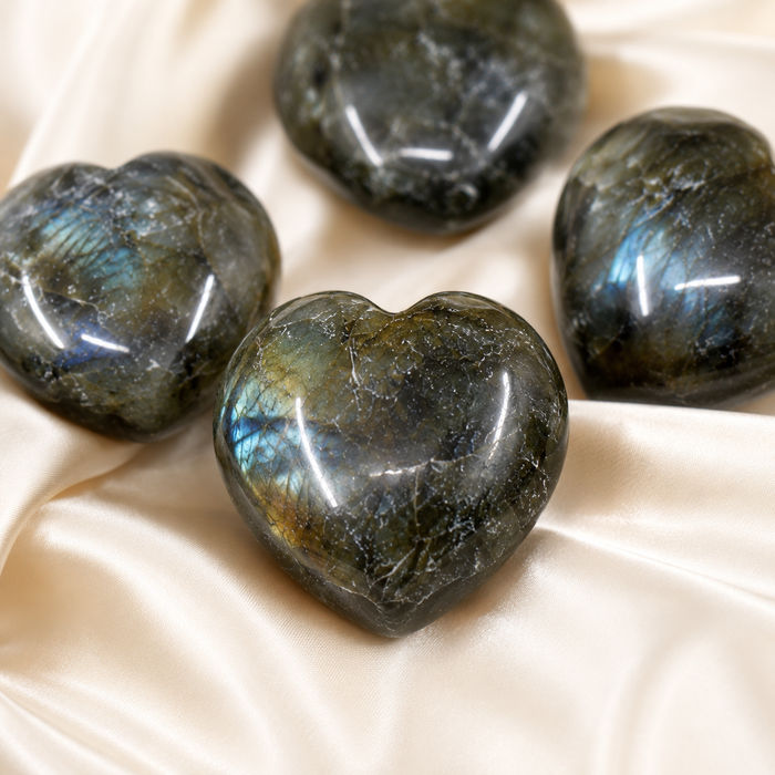 Polished Labradorite Heart Crystal, Puffy Mini 2 Inch Pocket Crystal Heart
