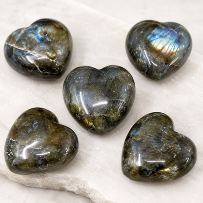 Polished Labradorite Heart Crystal, Puffy Mini 2 Inch Pocket Crystal Heart