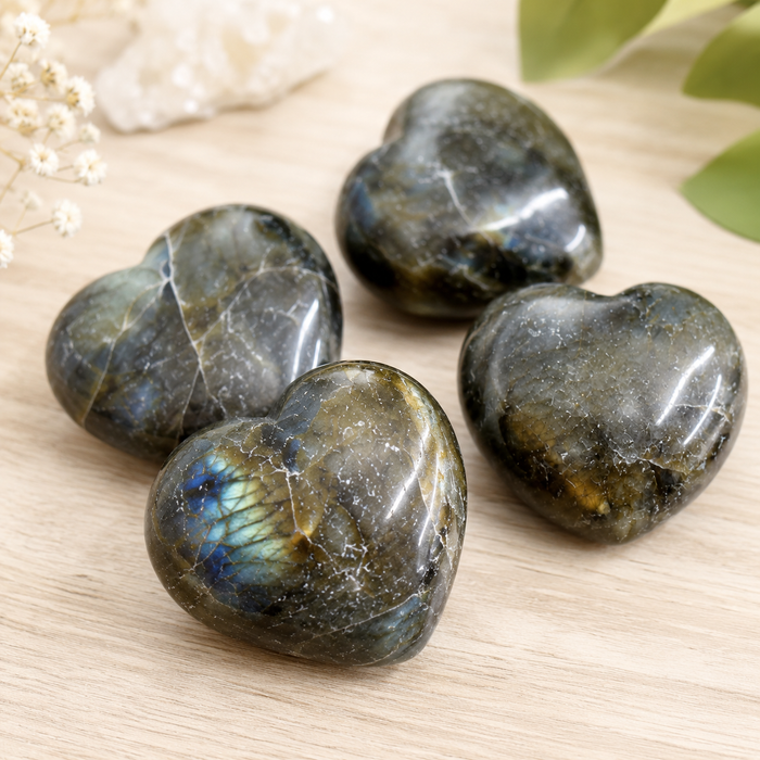 Polished Labradorite Heart Crystal, Puffy Mini 2 Inch Pocket Crystal Heart