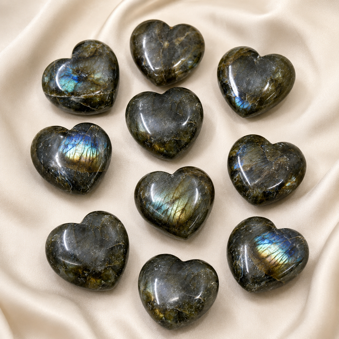 Polished Labradorite Heart Crystal, Puffy Mini 2 Inch Pocket Crystal Heart