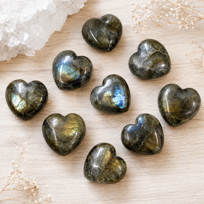 Polished Labradorite Heart Crystal, Puffy Mini 2 Inch Pocket Crystal Heart