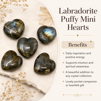 Polished Labradorite Heart Crystal, Puffy Mini 2 Inch Pocket Crystal Heart
