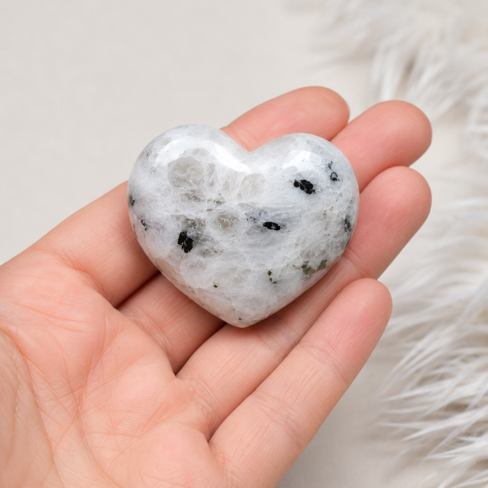 Polished Rainbow Moonstone Heart Crystal, Puffy Mini 2 Inch Pocket Crystal Heart
