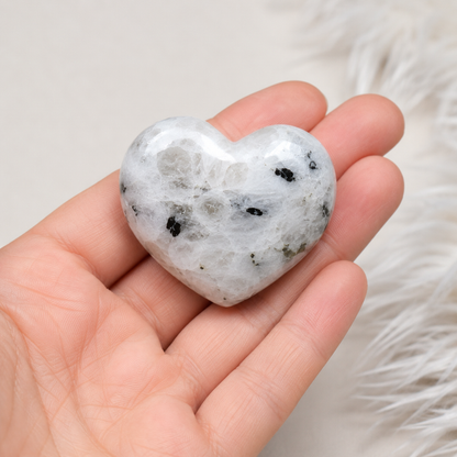 Polished Rainbow Moonstone Heart Crystal, Puffy Mini 2 Inch Pocket Crystal Heart
