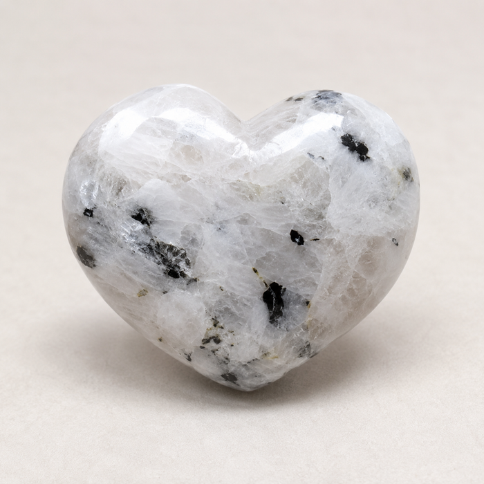 Polished Rainbow Moonstone Heart Crystal, Puffy Mini 2 Inch Pocket Crystal Heart