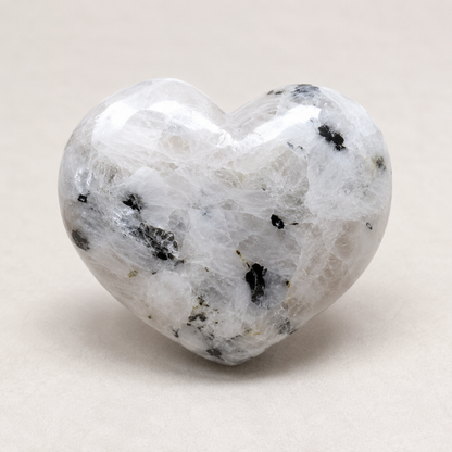Polished Rainbow Moonstone Heart Crystal, Puffy Mini 2 Inch Pocket Crystal Heart