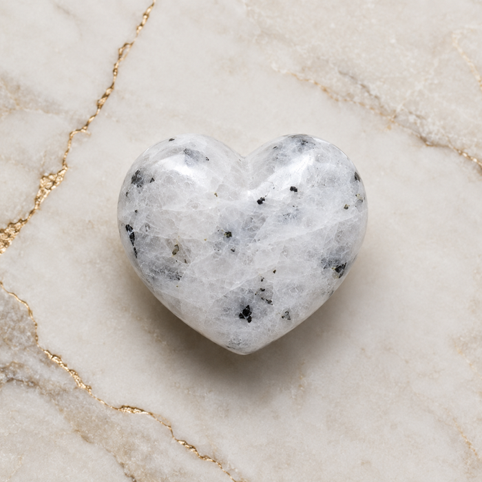 Polished Rainbow Moonstone Heart Crystal, Puffy Mini 2 Inch Pocket Crystal Heart