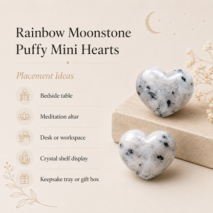 Polished Rainbow Moonstone Heart Crystal, Puffy Mini 2 Inch Pocket Crystal Heart