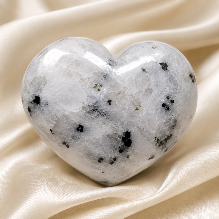 Polished Rainbow Moonstone Heart Crystal, Puffy Mini 2 Inch Pocket Crystal Heart