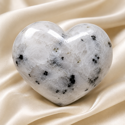 Polished Rainbow Moonstone Heart Crystal, Puffy Mini 2 Inch Pocket Crystal Heart