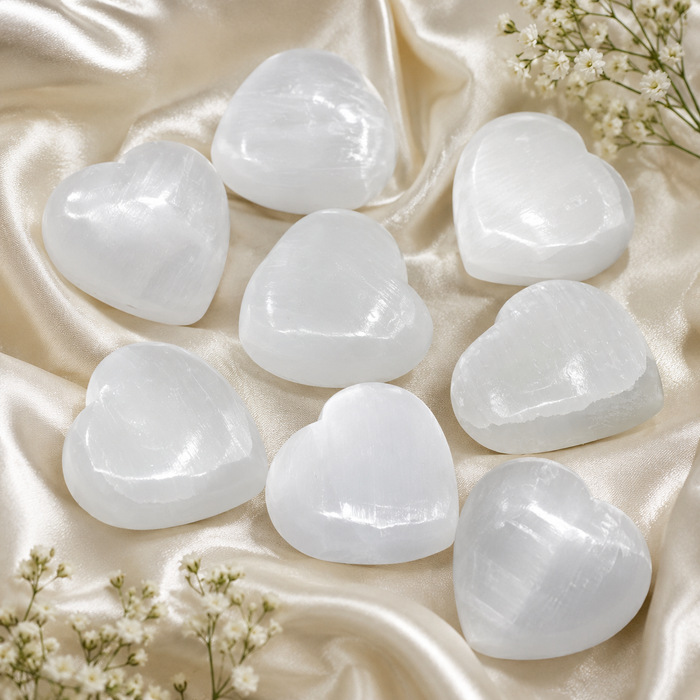 Polished Selenite Heart Crystal, Puffy Mini 2 Inch Pocket Crystal Heart
