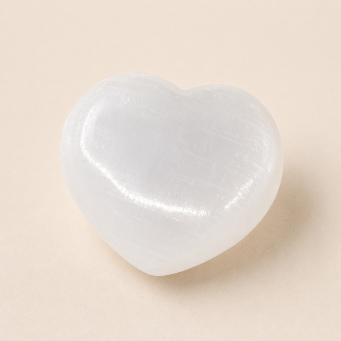 Polished Selenite Heart Crystal, Puffy Mini 2 Inch Pocket Crystal Heart