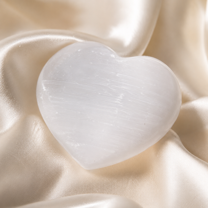 Polished Selenite Heart Crystal, Puffy Mini 2 Inch Pocket Crystal Heart