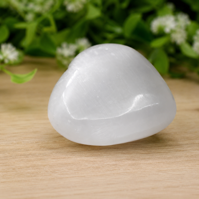Polished Selenite Heart Crystal, Puffy Mini 2 Inch Pocket Crystal Heart
