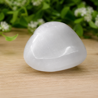 Polished Selenite Heart Crystal, Puffy Mini 2 Inch Pocket Crystal Heart
