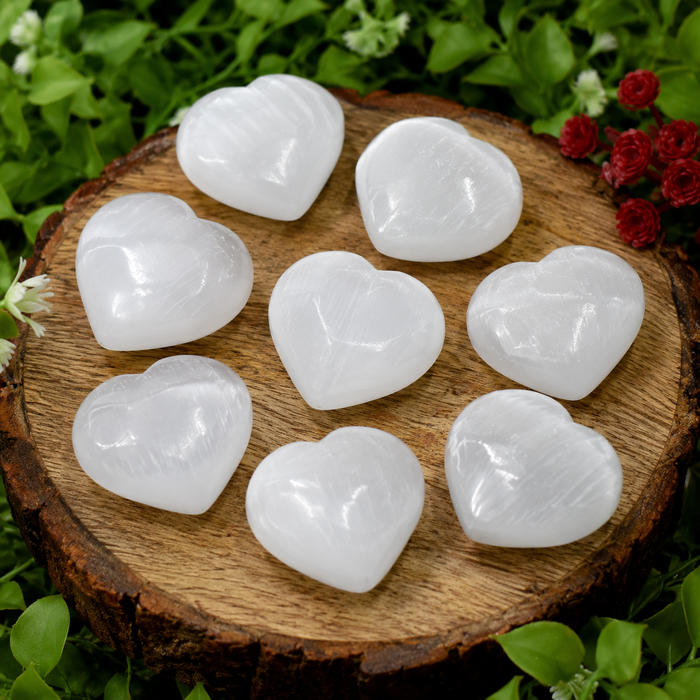 Polished Selenite Heart Crystal, Puffy Mini 2 Inch Pocket Crystal Heart