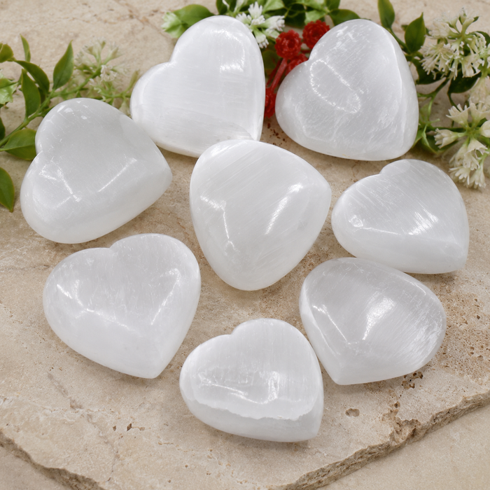 Polished Selenite Heart Crystal, Puffy Mini 2 Inch Pocket Crystal Heart