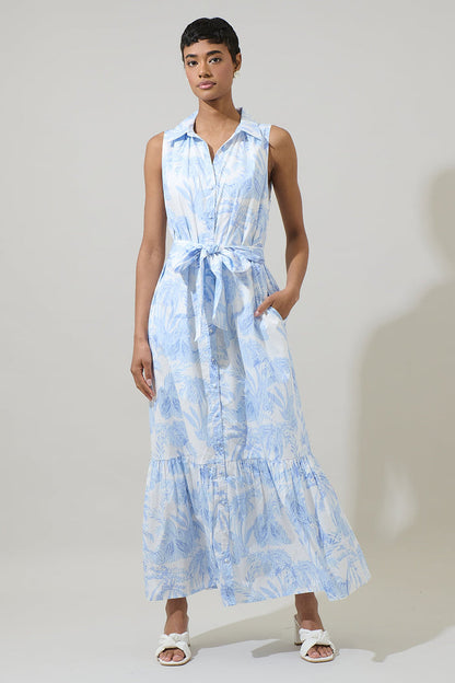 Poly Leaf Cileah Collared Maxi Dress