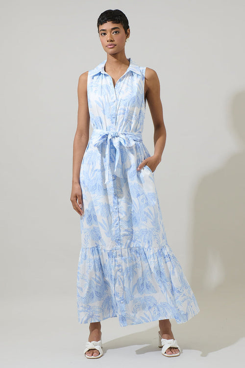 Poly Leaf Cileah Collared Maxi Dress