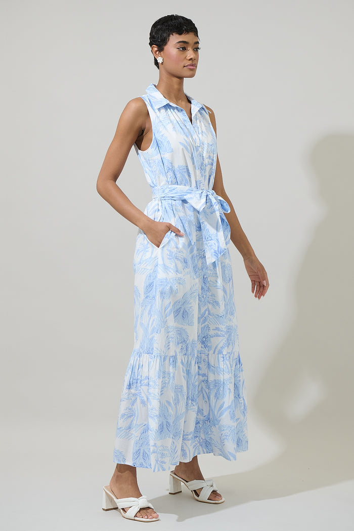 Poly Leaf Cileah Collared Maxi Dress