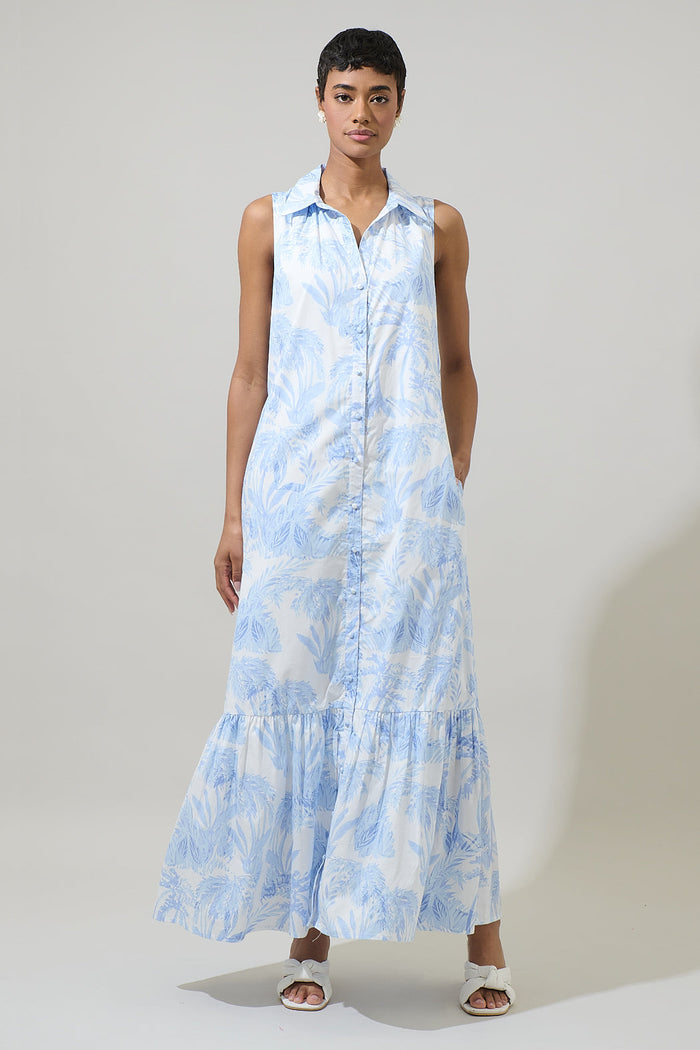 Poly Leaf Cileah Collared Maxi Dress